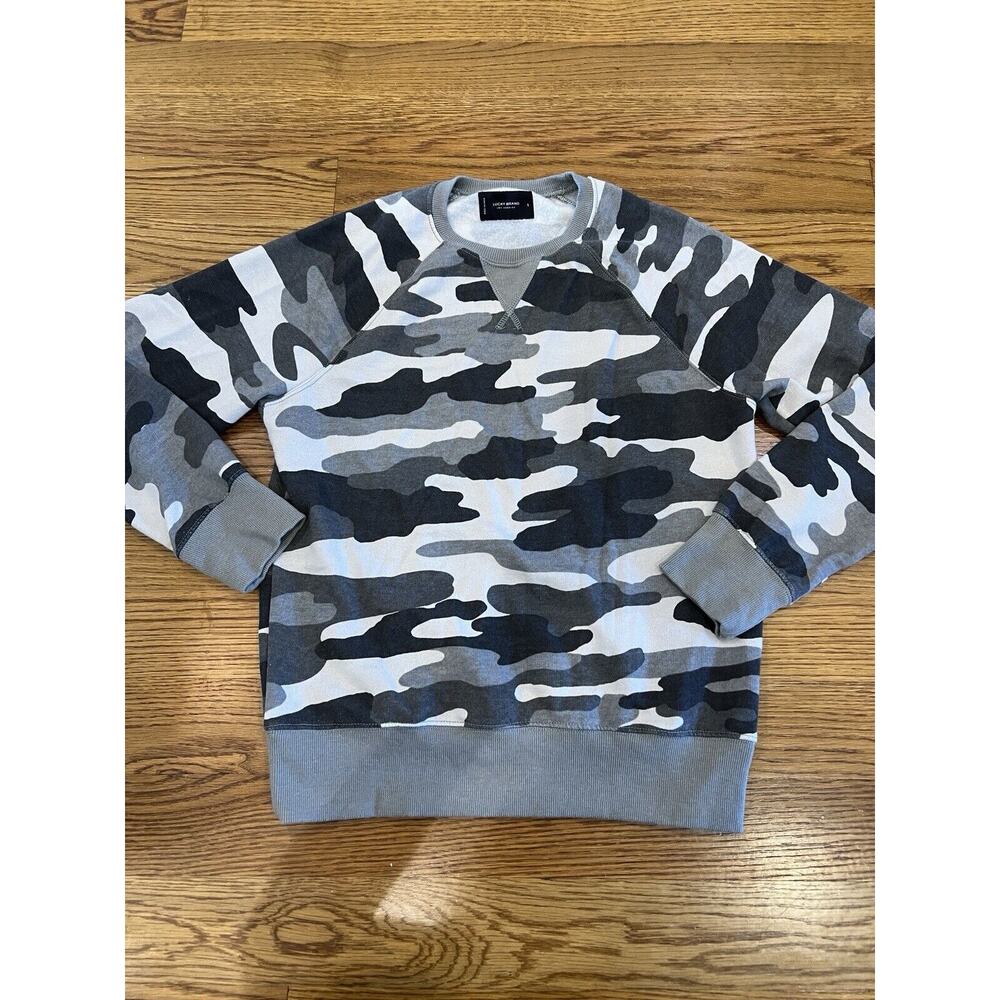 Lucky Brand Camouflage Crewneck Sweatshirt Women's Size Small Gray Camo